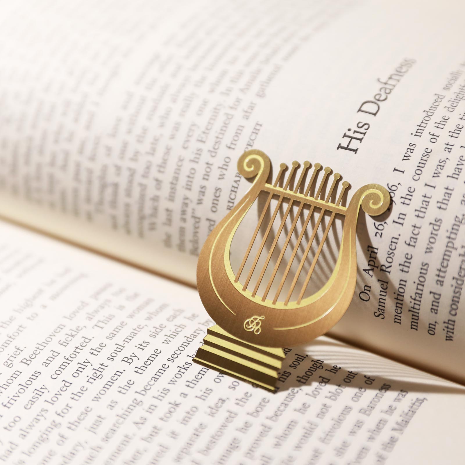 Classical Lyre Harp Brass Bookmark