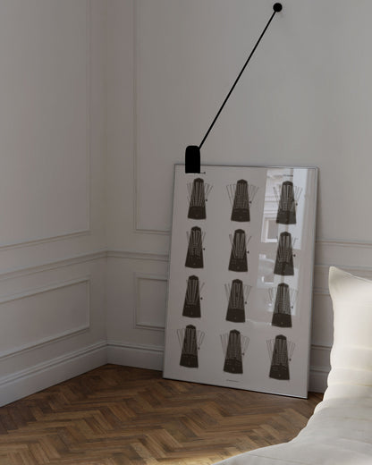 Brown and white 2026 wall calendar inspired by metronome, art print framed