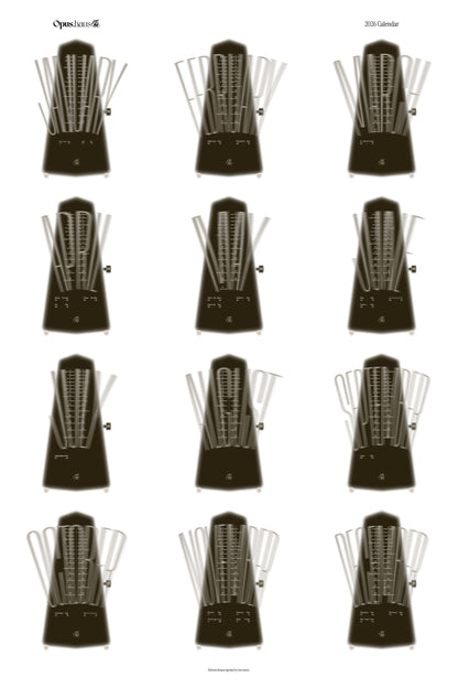 Brown and white 2026 wall calendar inspired by metronome