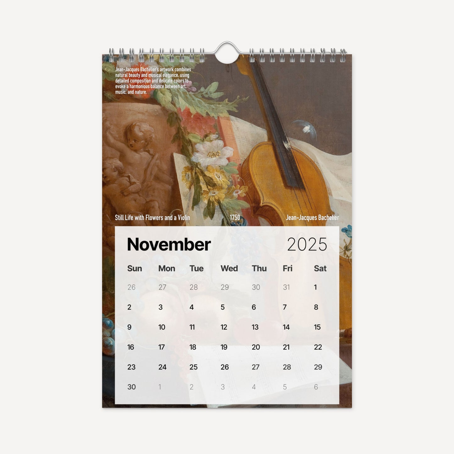 Musician calendar November Violin Still Life