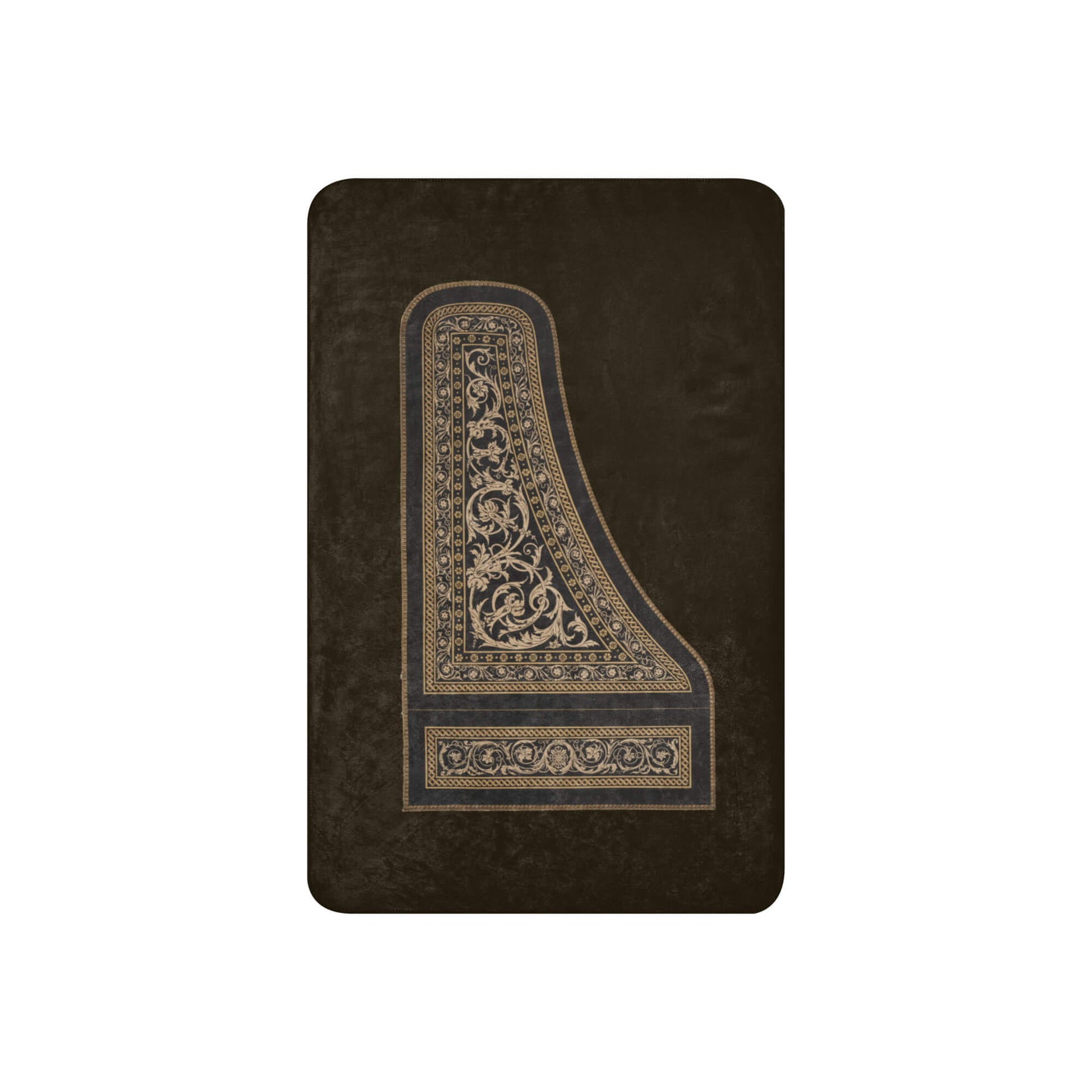 Decorative blanket with ornate piano on a white background