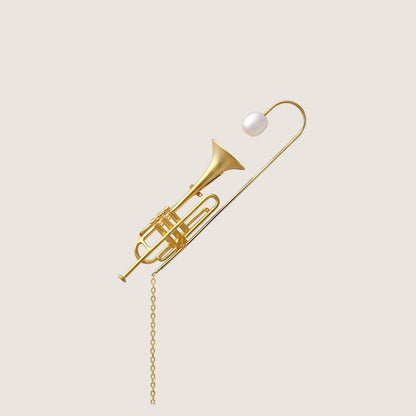 18K Gold-Plated Trumpet Brooch with Pearl