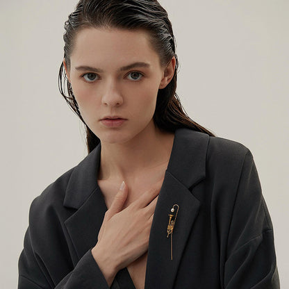 18K Gold-Plated Trumpet Brooch with Pearl