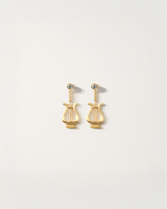 Gold Lyre Drop Earrings