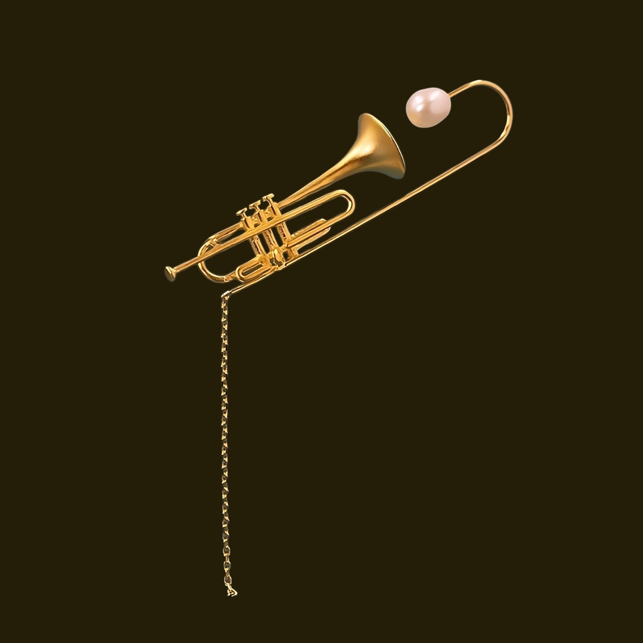 Golden Trumpet Brooch with Pearl