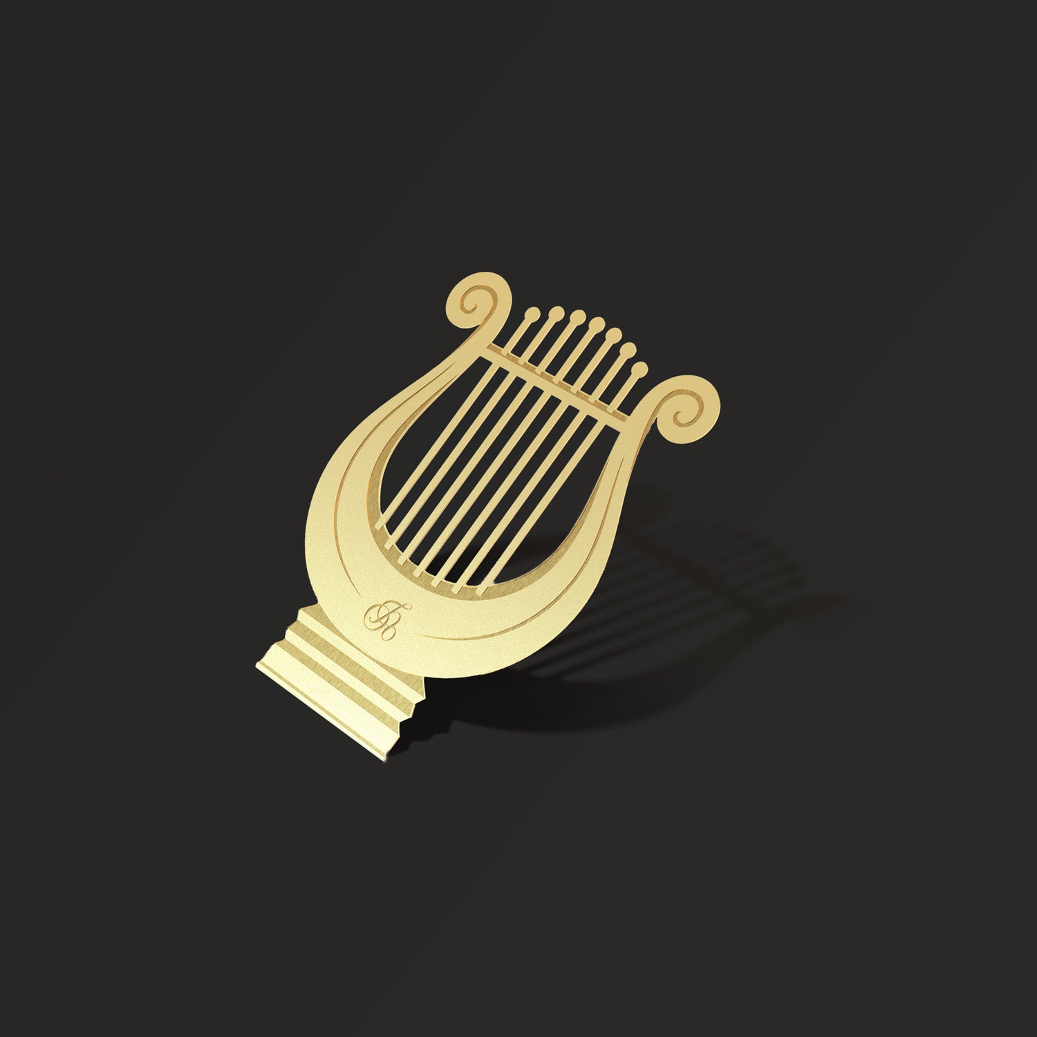 Classical Lyre Harp Brass Bookmark