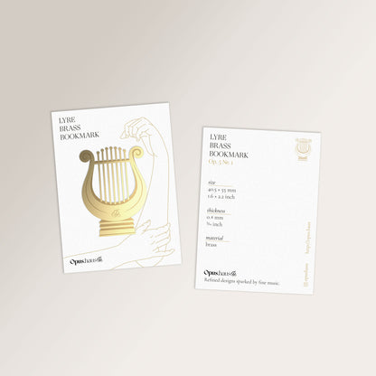 Classical Lyre Harp Brass Bookmark