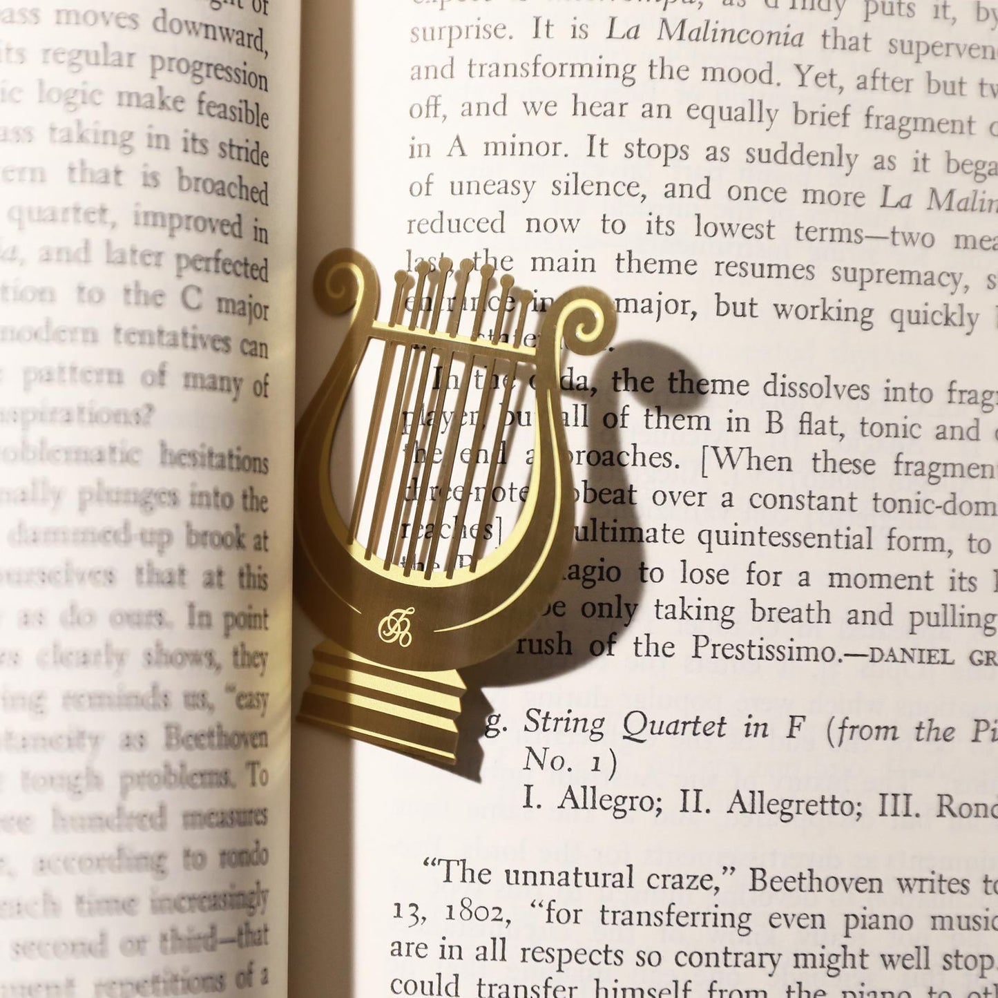 Classical Lyre Harp Brass Bookmark