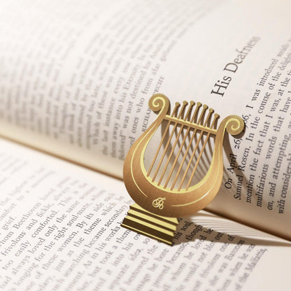 Classical Lyre Harp Brass Bookmark